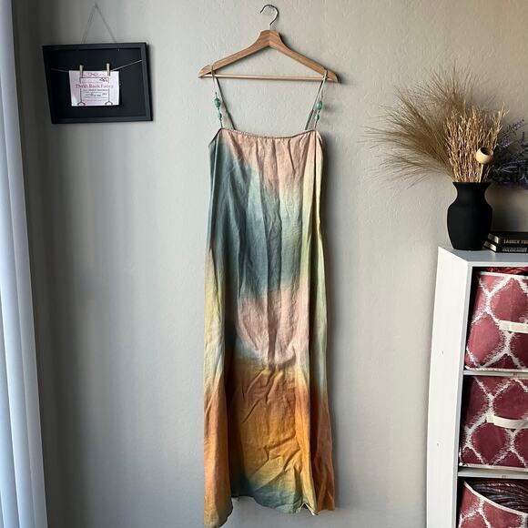 Staud Dress Laura Pastel Clouds Tie Dye Beaded Linen Beach Maxi Dress Size M - Picture 2 of 11